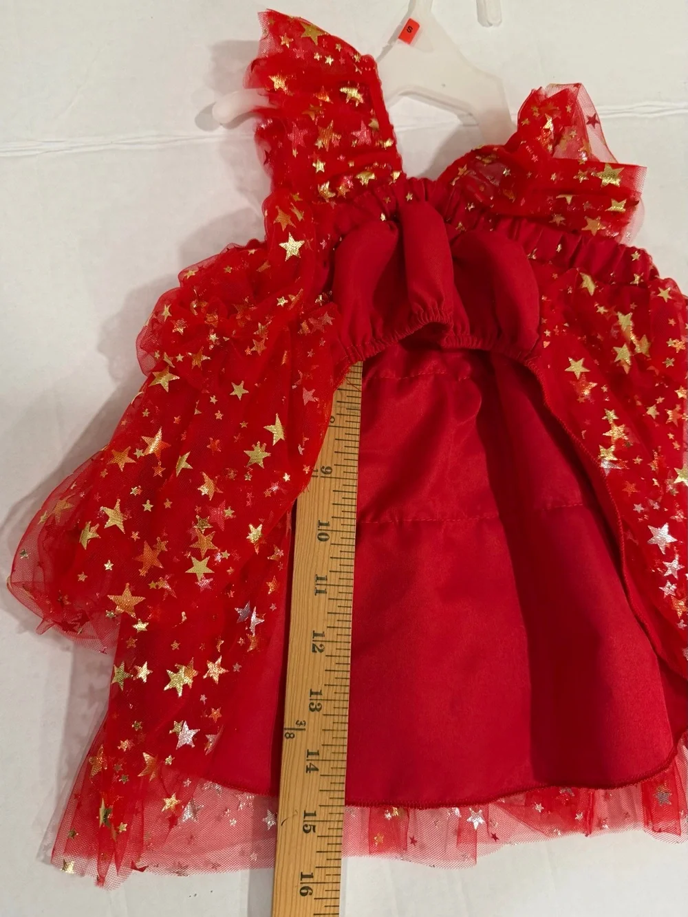 NWT Pet Apparel Sz S Festive Red Gold Star Print Ruffle TrimTulle Dress for Dogs